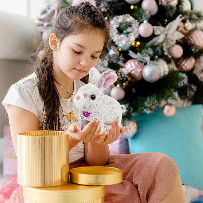 Easfan Bunny Pink Plush Toy Jumping Spotted Rabbit Talking Hopping Ears Nose Moving Educational Plush Toy Singing Shaking Glowing Interactive Toy Electric for Toddlers Kids