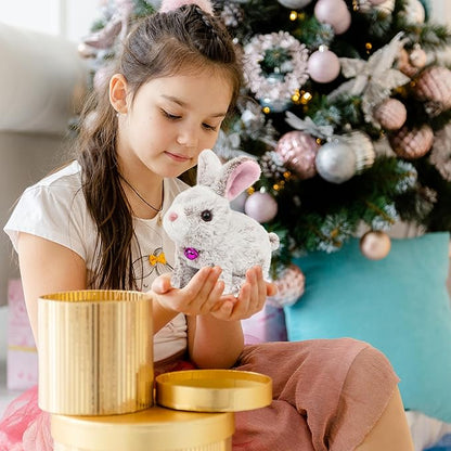 Easfan Bunny Pink Plush Toy Jumping Spotted Rabbit Talking Hopping Ears Nose Moving Educational Plush Toy Singing Shaking Glowing Interactive Toy Electric for Toddlers Kids