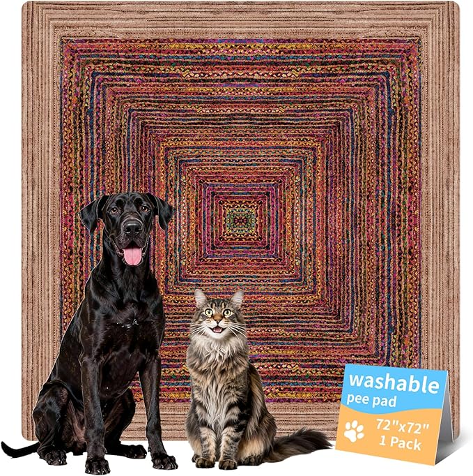 Washable Training Pads for Dog Pee Pads for Dogs - Reusable & Super Absorbent Puppy Pads Pet Potty Crates Dog Supplies Puppy Essentials Sisal Bohemian Print 72" x72"