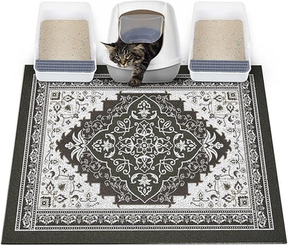 Glittme Cat Litter Mat with Non-Slip Bottom Litter Box Mat 40"X30" Litter Trapping Mat Easy to Clean Washable Cat Food Mat for Kitty,XL