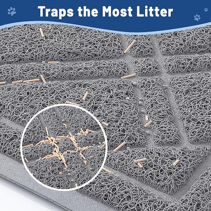 Smiry Cat Litter Box Mat 30x20, Non-Slip Water Resistant Litter Trapping Mat, Easy Clean Less Waste and Urine-Locking Cat Carpet for Indoor, Grey