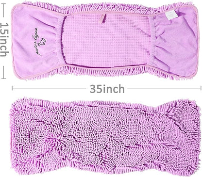Patas Lague Absorbent Dog Towel for Drying Dogs Large, 35''x15'' Extra Large Microfiber Quick Drying Pet Bath Towel with Hand Pockets, Machine Washable Pet Shammy Lilac