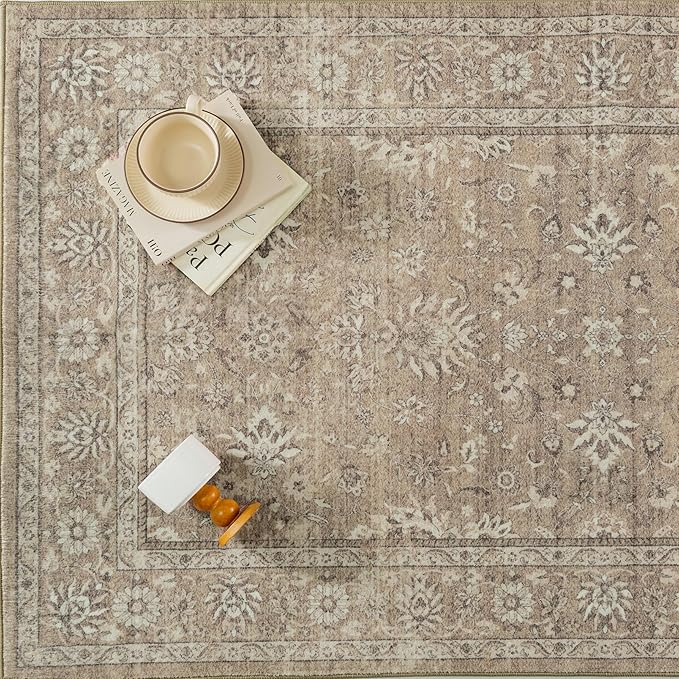 2x6 Runner Rug Brown Washable Hallway Vintage Carpet Kitchen Small Long Non Slip Stain Soft Resistant Low Pile Thin Boho Accent Indoor Throw Rug for Bedroom Laundry Living Room