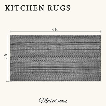 2' x 4' Entryway Rug, Boho Small Area Rug, Machine Washable, Woven Rug, Non-Slip, Vintage Design, Pet Friendly, Soft Faux Fibre, for Indoor Entryways, Bedroom, Kitchens, Front Doors Grey