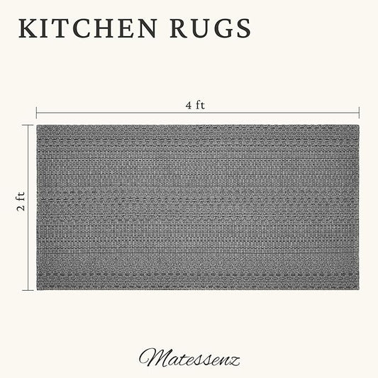 2' x 4' Entryway Rug, Boho Small Area Rug, Machine Washable, Woven Rug, Non-Slip, Vintage Design, Pet Friendly, Soft Faux Fibre, for Indoor Entryways, Bedroom, Kitchens, Front Doors Grey