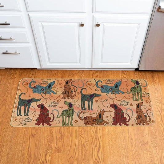 GreaterGood Festival Pets Non-Slip Floor Runner Rug Colorful Paw Print Hallway Mat with Rubber Backing 47" Long, Pet-Lover Accent Rug (Dog)