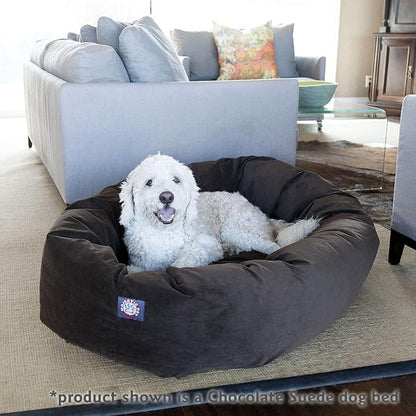 Majestic Pet 24 Inch Suede Calming Dog Bed Washable – Cozy Soft Round Dog Bed with Spine Support for Dogs to Rest Their Head - Fluffy Donut Dog Bed 24x19x7 (Inch) - Round Pet Bed Small – Stone