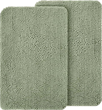 OLANLY Dog Door Mat Set 2-Piece 24x16, Absorbs Moisture and Dirt, Absorbent Non-Slip Washable Doormat, Quick Dry Chenille Mud Mat for Dogs, Entry Indoor Entryway Carpet for Inside Floor, Sage Green
