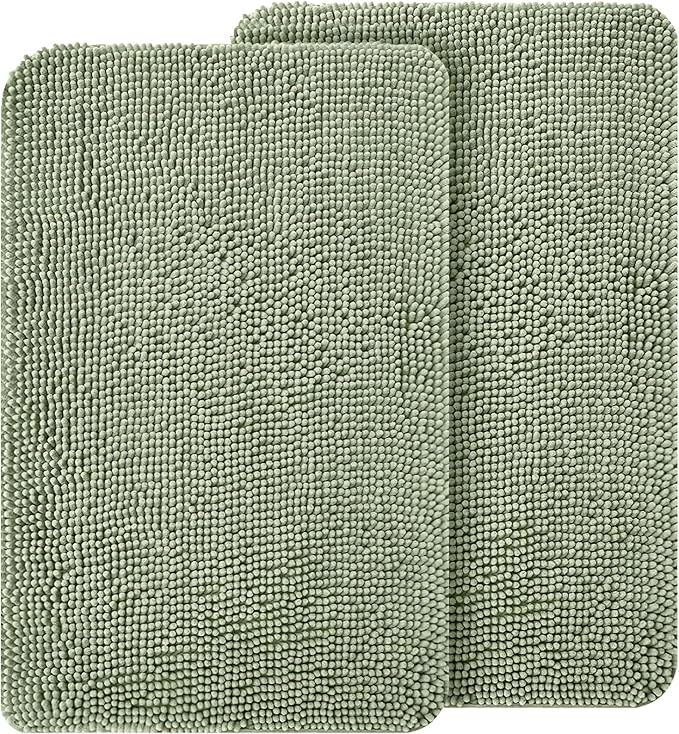 OLANLY Dog Door Mat Set 2-Piece 36x24, Absorbs Moisture and Dirt, Absorbent Non-Slip Washable Doormat, Quick Dry Chenille Mud Mat for Dogs, Entry Indoor Entryway Carpet for Inside Floor, Sage Green