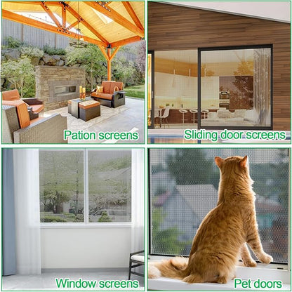 QWR Pet Proof Window Screens and Screen Door Replacement Kit, 59"x106" Durable High Hardness Vinyl Coated Polyester-Screen Repair Kit for Sliding Door,Patio and Windows.(Folded Package with Tool Kit)