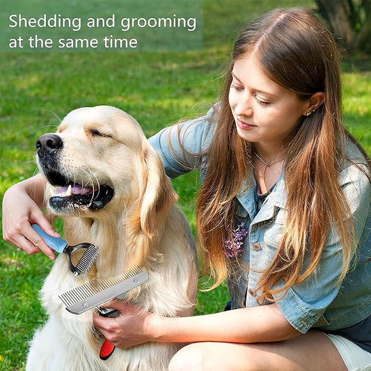Undercoat Rake for Dogs, Long Tooth Dog Grooming Rake + Deshedding Brush Comb, Dematting Tool Set Pet Beauty Brushes for Grooming Middle Large Dog Longhair Cat Horse, German Shepherd Comb Husky Brush