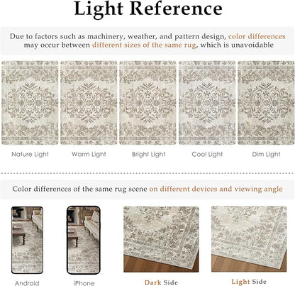 2'6"x14' Runner Rug Beige Washable Hallway Kitchen Bedroom Vintage Distressed Bathroom Non Slip Medallion Floral Carpet Indoor Retro Throw Floor Mat for Office Dining Laundry Living Room