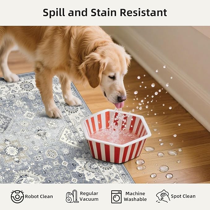 4 Pieces Kitchen Rug Set: Washable Farmhouse Non-Slip Kitchen Sink Floor Mats Easy Clean Water-Resistant Runners for Hallway Bathroom Soft Decorative Carpet for Pet Feeding Area(2x3+2x4+2x5+2x6,Grey)