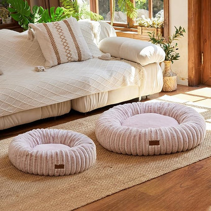 FUKUMARU Small Dog Bed, Gradient Color Donut Dog Beds for Anxious Puppies, 25 inches Calming Orthopedic Dog Beds, Round Pet Beds with Washable Cover, Cute Cat Bed for Indoor Cats, Pink