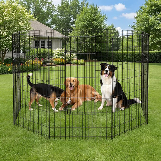 FDW 42 Inch Dog Pen 8 Panel Dog Playpen Indoor Outdoor Metal Puppy Pet Fence Portable Folding Animal Exercise Fence,Black