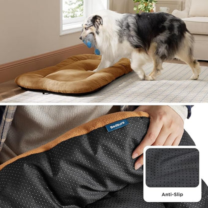 Bedsure Washable Dog Crate Pad for Large Dogs, Anti-Slip Puppy Kennel Dog Bed for Crate - Ultra Soft Fleece Flat Thin Pet Mat (Not Chew Proof), Brown 35"x22"