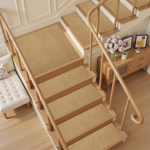 Non-Slip Stair Treads Runners - 1 Pack 30''x30'' Stair Runner for Wooden Steps Washable Self Adhesive Stair Landing Rug Stain Resistant Carpet Edging Staircase Mats for Kids and Pets Brown