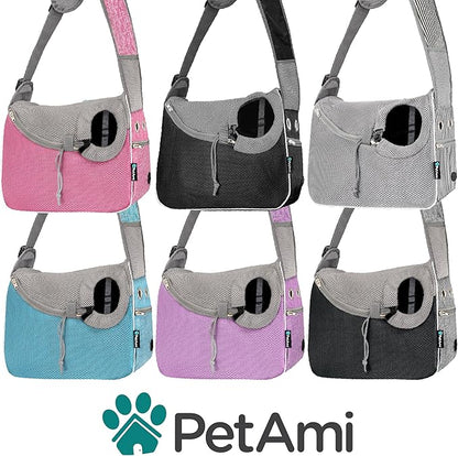 PetAmi Small Dog Sling Carrier, Soft-Sided Crossbody Puppy Carrying Purse Bag, Adjustable Sling Pet Pouch to Wear Medium Cat Travel, Dog Bag for Traveling, Poop Bag Dispenser, Max 10 lbs, Stripe Black