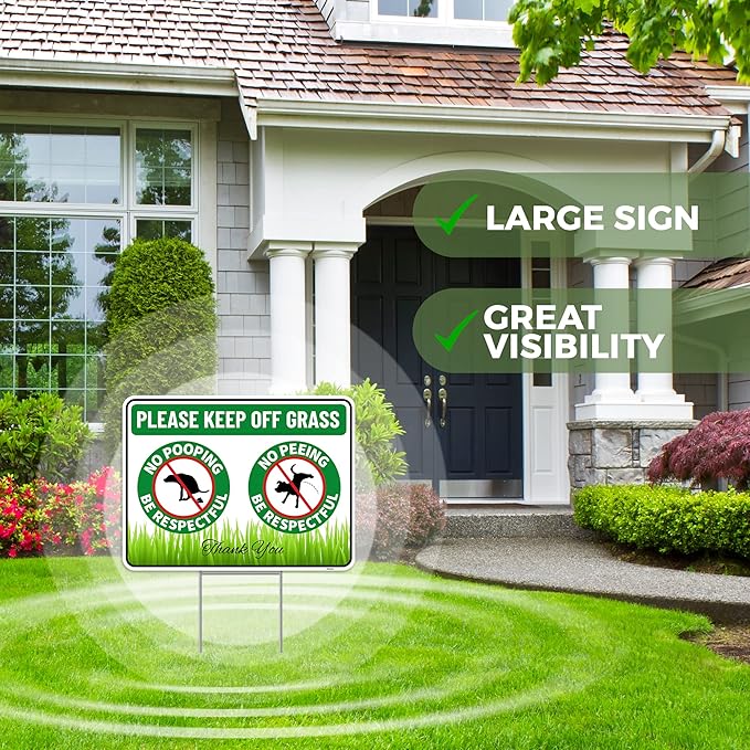 2PC No Poop or Pee Dog Sign with Stakes, 12 Inches by 9 Inches - Corrugated Plastic - Keep Dogs Off Lawn - Curb Your Dogs Grass Lawn Yard Repellent