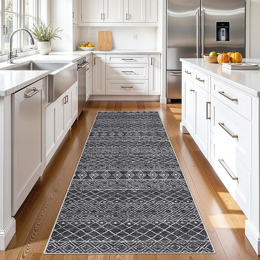 Rug Runners 2x8 for Hallway: Washable Moroccan Rugs Non Slip for Kitchen Entryway Bedroom - Soft Stain Resistant Easy Clean Mat for Family with Pets 2x8 Black