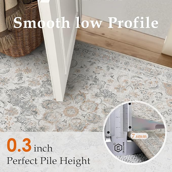 Taup Runner Rug 2x8 Washable Vintage Long Carpet Low Pile Traditional Distressed Retro Accent Indoor Hallway Throw Rug Non Slip for Kitchen Laundry Bathroom Dining Room
