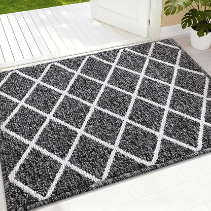 Finchitty Indoor Door Mat, Dirt Resistant and Absorbent, Low-Profile, Non-Slip, Washable Inside Floor Mats for Front Door, Back, and Entrance, 32" x 20", Black