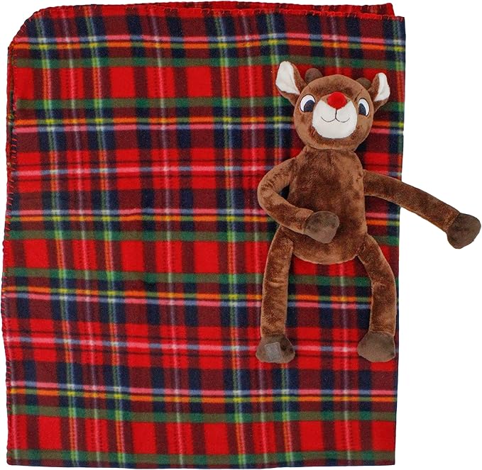 Rudolph The Red-Nosed Reindeer | 13" Holiday Rudolph with 50" x 60" Blanket | Officially Licensed Collectible Plush and Throw Bundle Brown