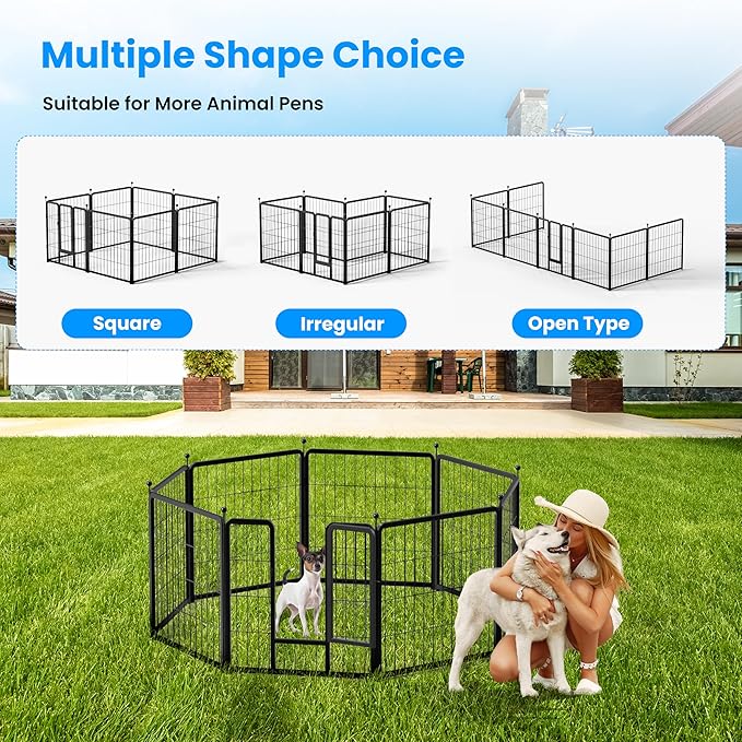 HealSmart Dog Playpen 24 Inch 8 Panels, Multi-Shaped Foldable Metal Pet Pen Fence with Single Gate, Light Weight and Easy to Carry, Black
