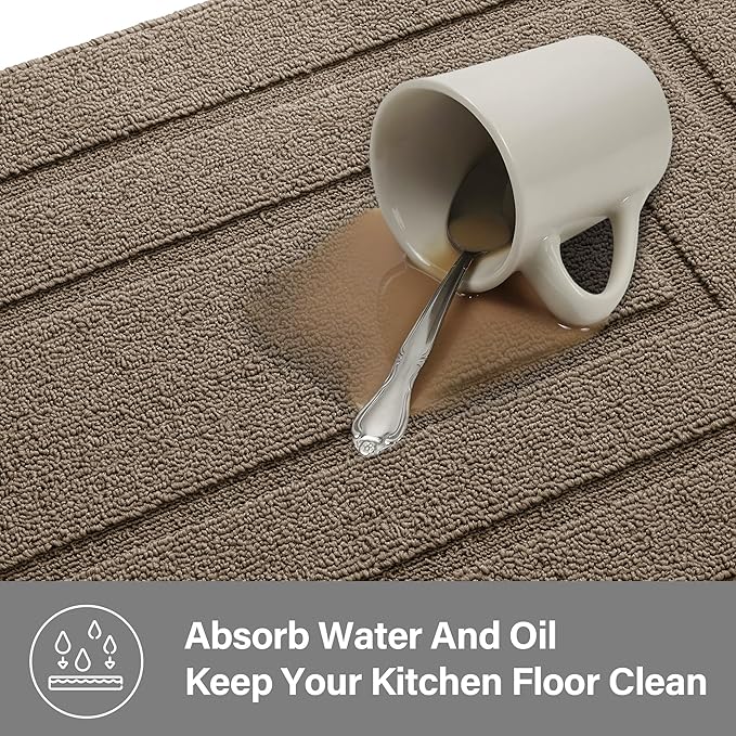 GRANNY SAYS Kitchen Mats for Floor Resist Dirt Kitchen Rugs Non Slip Washable, Large Rug Runner for Sink Laundry Thick Durable Polypropylene Comfort Standing, 59" x 19.7", Light Brown