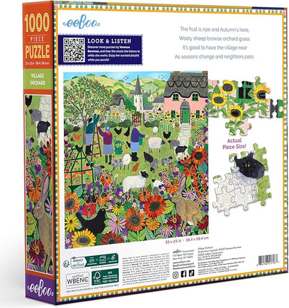 eeBoo 1000 Piece Puzzle - Village Orchard Jigsaw Puzzle for Adults, Square 23" x 23" Made with Recycled Board & Vegetable-Based Ink