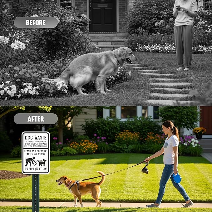 SmartSign Dog Waste Is A Threat Sign, Leash Clean Up After Your Dog Sign (2-Pack), 18 x 12 inch, 80 mil thick Aluminum Composite (ACM), Pre-Drilled Holes, White and Black, Made in USA
