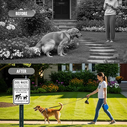 SmartSign Dog Waste Is A Threat Sign, Leash Clean Up After Your Dog Sign (2-Pack), 18 x 12 inch, 80 mil thick Aluminum Composite (ACM), Pre-Drilled Holes, White and Black, Made in USA