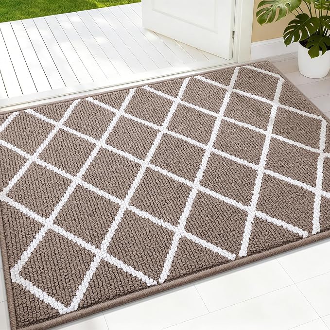 Finchitty Indoor Door Mat, Dirt Resistant and Absorbent, Low-Profile, Non-Slip, Washable Inside Floor Mats for Front Door, Back, and Entrance, 36" x 24", Brown