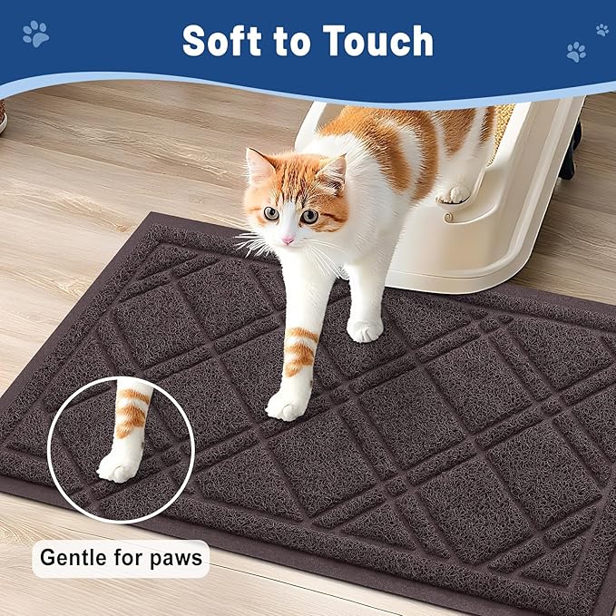 Smiry Cat Litter Box Mat 30x17, Non-Slip Water Resistant Litter Trapping Mat, Easy Clean Less Waste and Urine-Locking Cat Carpet for Indoor, Brown