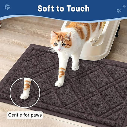 Smiry Cat Litter Box Mat 30x17, Non-Slip Water Resistant Litter Trapping Mat, Easy Clean Less Waste and Urine-Locking Cat Carpet for Indoor, Brown
