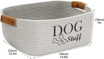 Geyecete Square Dog toy basket storage Cotton Rope Storage Basket Pet/Pet Toy And Accessory Storage Bin Doy Toy Box-Gray