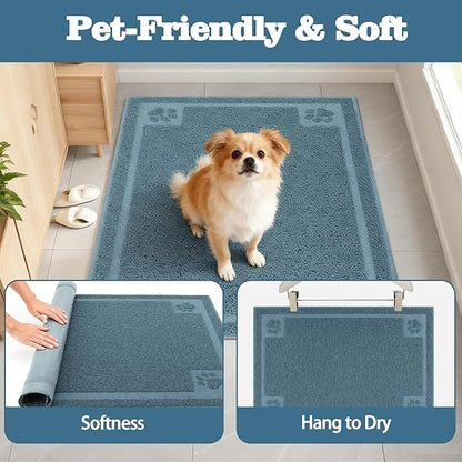 Darkyazi Pet Feeding Mat Large for Dogs and Cats,24"×16" Flexible and Easy to Clean Feeding Mat,Best for Non Slip Waterproof Feeding Mat. (Silver Blue)