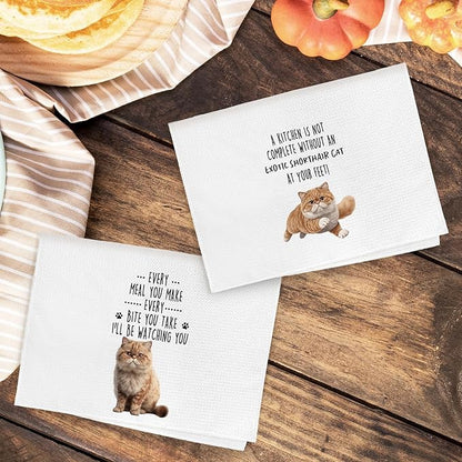 Funny Exotic Shorthair Cat Kitchen Towels, Exotic Shorthair Cat Mom Lady Lovers Gifts for Women Hand Towels, Pet Lover Gifts Dishcloths Dish Towel for Kitchen 16x24 Inches Set of 2