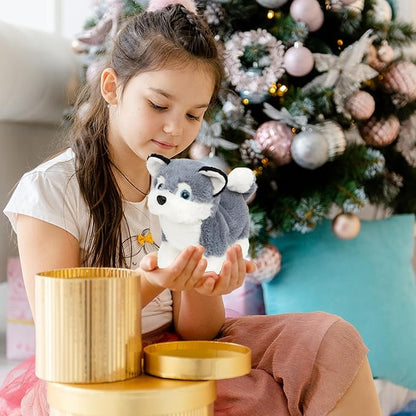 Easfan Walking Puppy Interactive Electronic Plush Husky Toy with Sounds and Movements Educational Plush Toy Birthday Gifts for Kids Girls, 7"