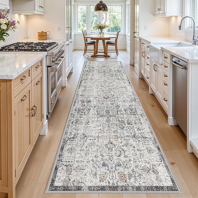 Washable 4x12 Runner Rug for Hallway - Vintage Kitchen Entryway Rugs Indoor Non Slip Stain Resistant Carpet for Living Room Bedroom Wide Home Decor Floor Mat for Bathroom Laundry 4'x12' Brown