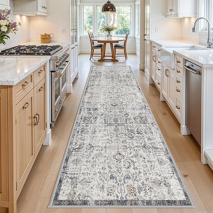 Washable 4x12 Runner Rug for Hallway - Vintage Kitchen Entryway Rugs Indoor Non Slip Stain Resistant Carpet for Living Room Bedroom Wide Home Decor Floor Mat for Bathroom Laundry 4'x12' Brown