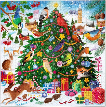 eeBoo 1000 Piece Puzzle - Christmas Songbirds Jigsaw Puzzle for Adults, Square 23" x 23" Made with Recycled Board & Vegetable-Based Ink