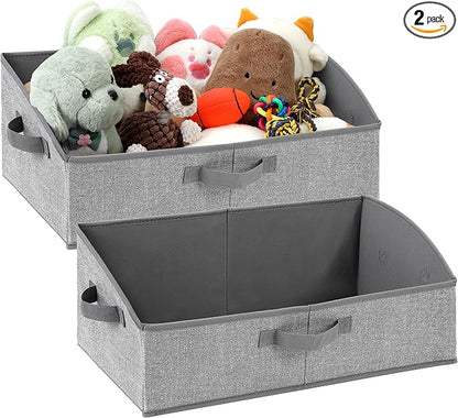 2 Pack Dog Toy Basket, Collapsible Cat Dog Toy Bin with Handles, Fabric Trapezoid Dog Toy Box Storage for Pet Dogs Toys,Blankets,Clothes and Accessories (Gray)