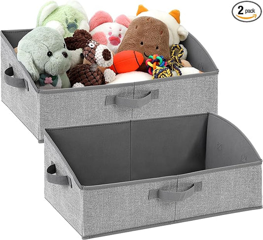 2 Pack Dog Toy Basket, Collapsible Cat Dog Toy Bin with Handles, Fabric Trapezoid Dog Toy Box Storage for Pet Dogs Toys,Blankets,Clothes and Accessories (Gray)