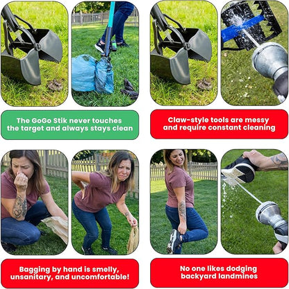 GoGo Stik XP Consumer Reports #1 Rated Ergonomic Scooper 2024, 2026. Quick, Clean, & Convenient Pro Pooper Scooper for All Dog Pet Waste Cleanup. Use Store Bags or Heavy Dootie Bags.