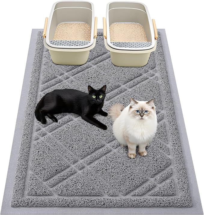 Smiry Cat Litter Box Mat 47x32, Non-Slip Water Resistant Litter Trapping Mat, Easy Clean Less Waste and Urine-Locking Cat Carpet for Indoor, Grey