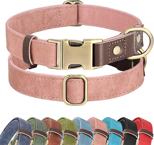 Didog Soft PU Leather Dog Collar for Large Dogs,Classic Adjustable Dog Collars with Quick Release Metal Buckle,Easy Clean and Comfortable with Nylon Lining,Pink,L Neck 16-23"
