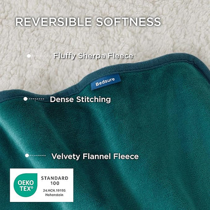 Bedsure Waterproof Blanket for Bed - Sherpa Fleece Waterproof Dog Blankets for Large Dogs, Pet Blankets for Bed/Couch/Dog Crate, Soft Plush Reversible Furniture Protector, King Size, 108"x86", Green