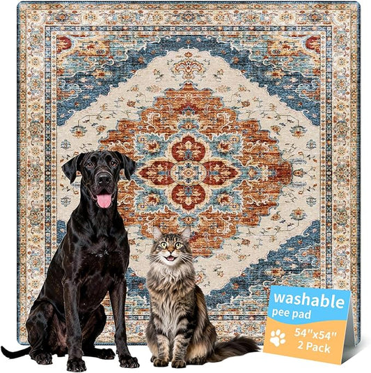 Washable Pee Pads for Dogs, Reusable Puppy Potty Training Pads, Ultra-Absorbent Thick Waterproof Leak-Proof Non-Slip Pads & Mat for Crate, Playpen, Floor, Whelping & Housebreaking , 2 Pack 54"x54"
