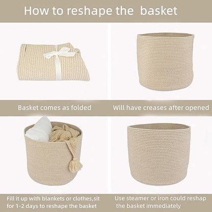 Cotton Rope Basket For Girls Boys Kids 16”X14” Baby Laundry Basket Nursery Bin Round Woven Baskets Organizer For Storage Toys Blankets Shoes Clothes oatmeal